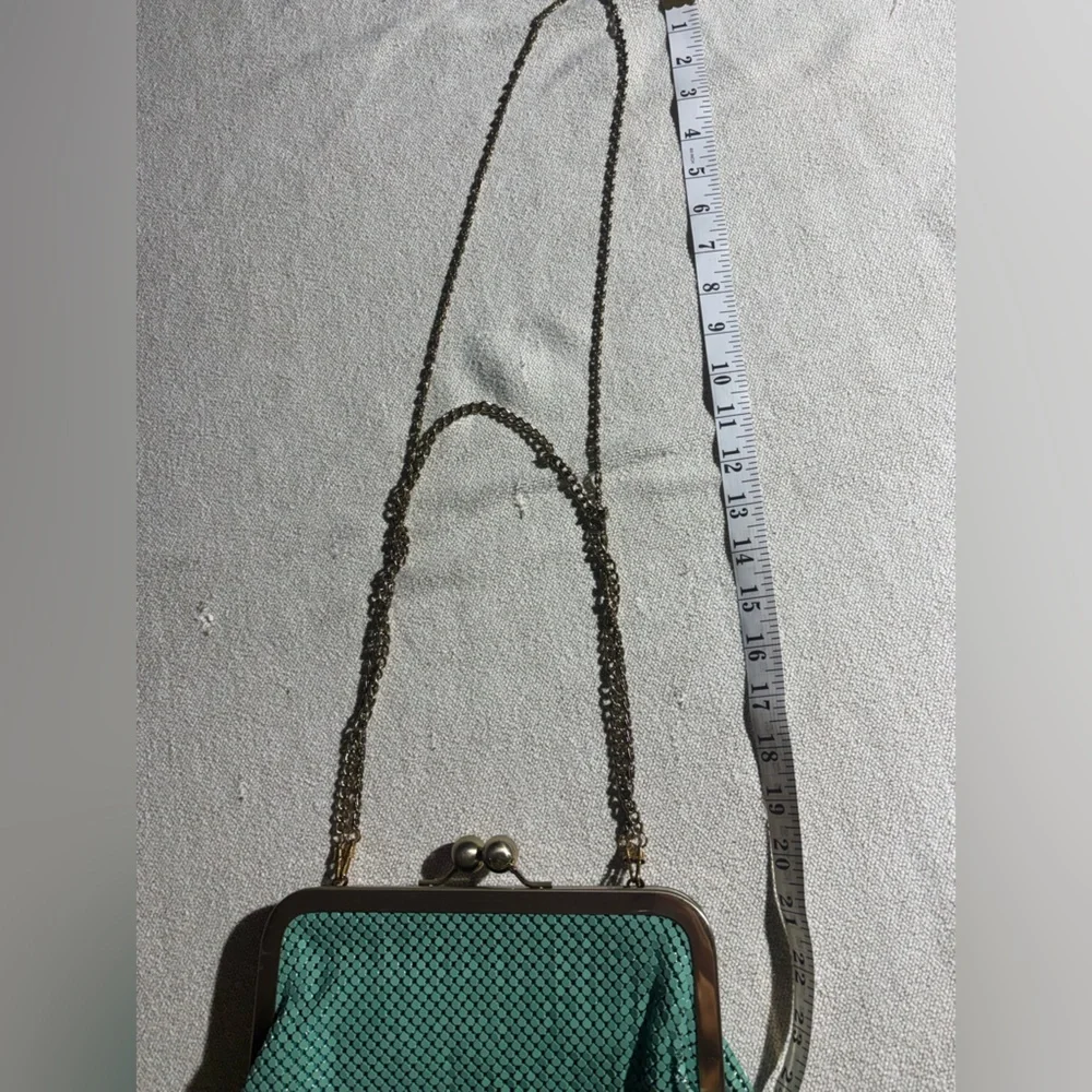 Zara Teal Mesh Art Deco Frame Bag with Chain Strap - Picture 6 of 9